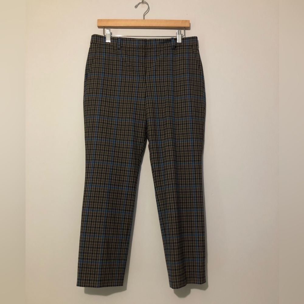 Theory Treeca Dawson Portland Plaid Blue Brown Cropped Dress Pants Women’s 6